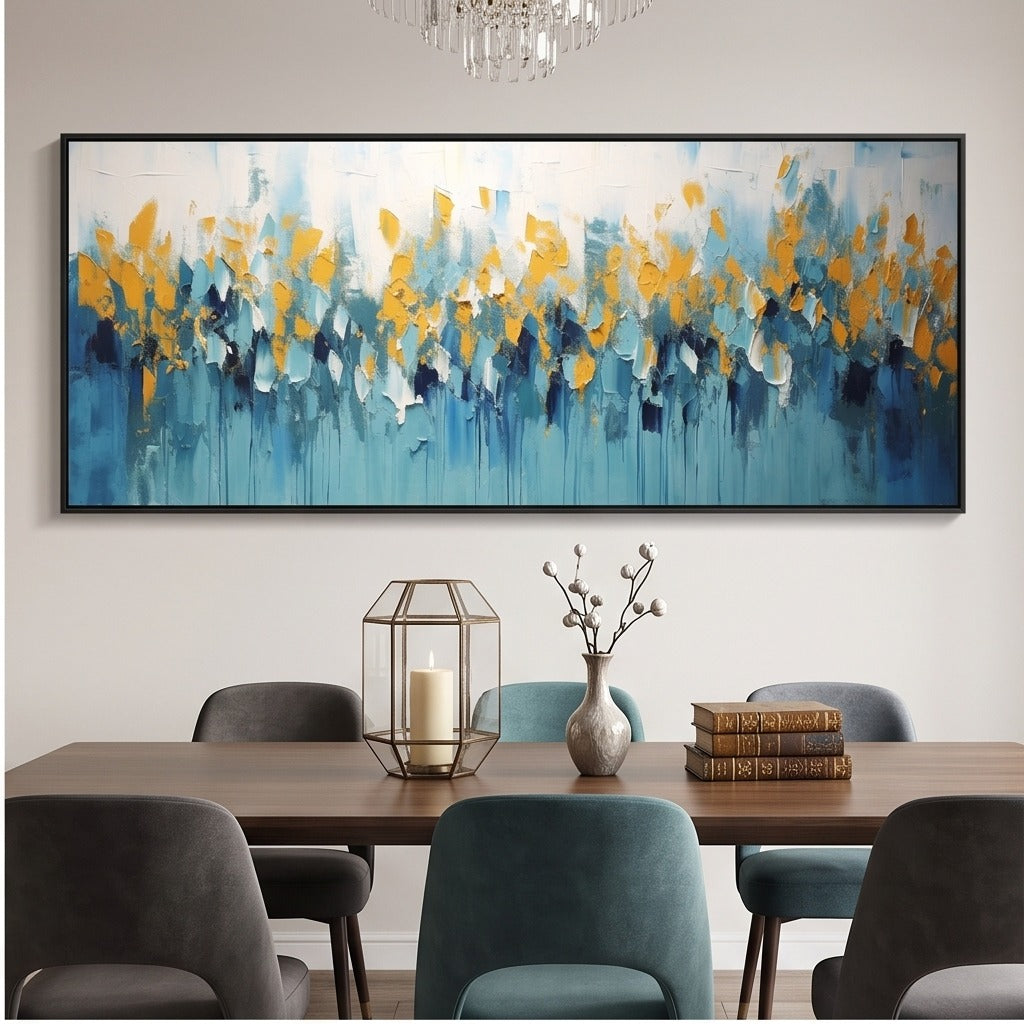 Textured Blue and Yellow Abstract Wall Art #TO162