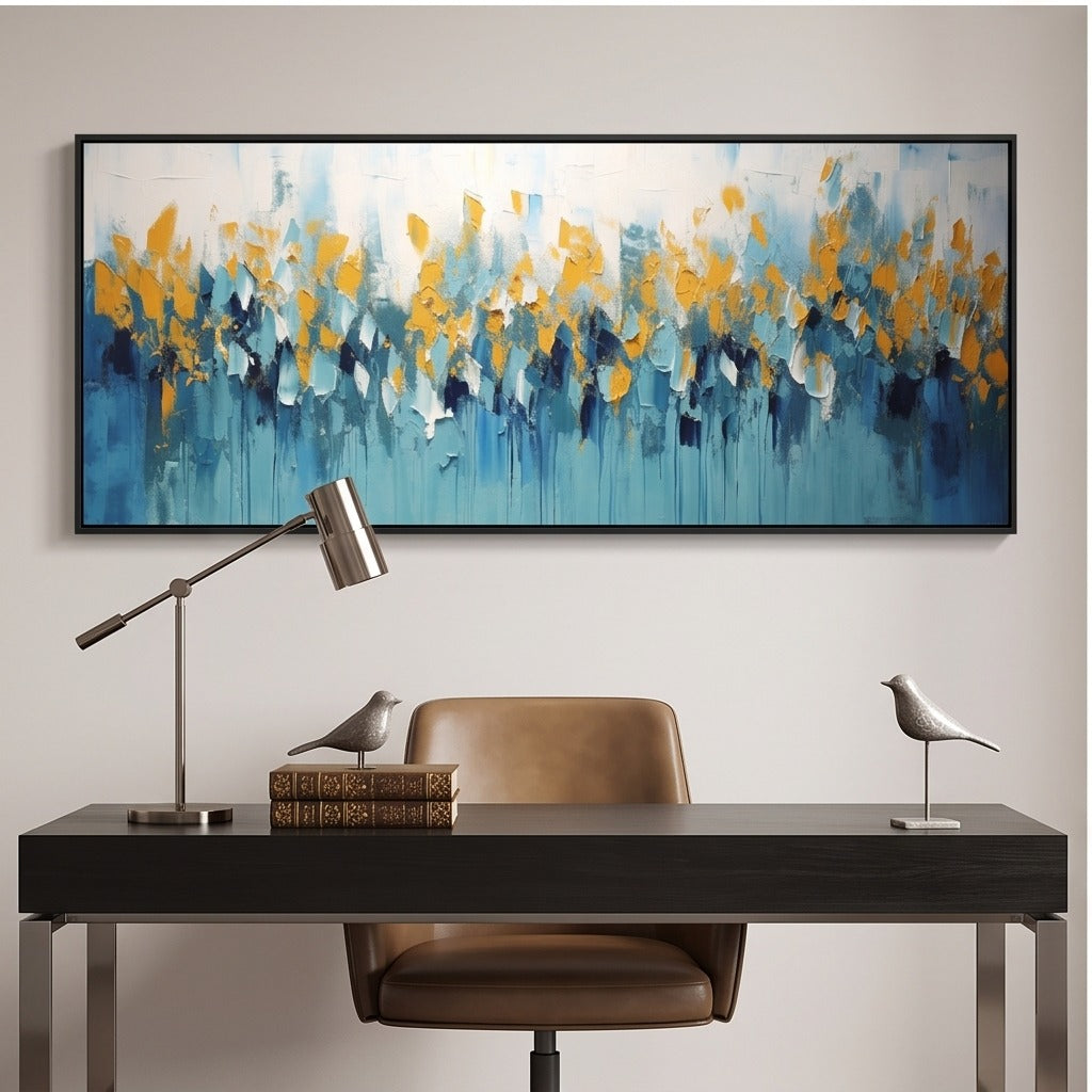 Textured Blue and Yellow Abstract Wall Art #TO162