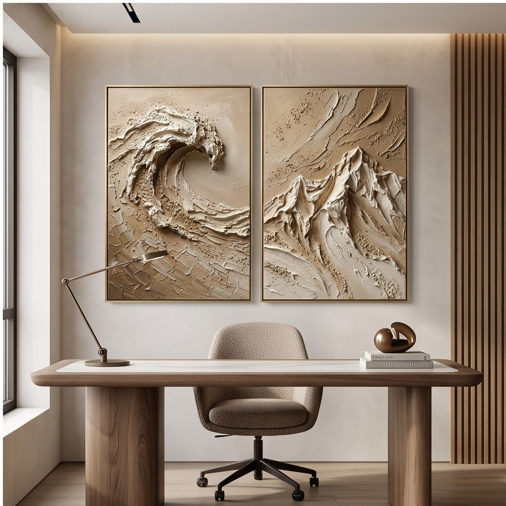 Textured Neutral Landscape Diptych Wall Art #TO866