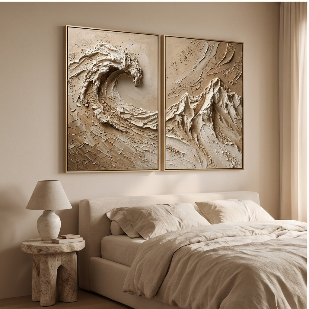 Textured Neutral Landscape Diptych Wall Art #TO866