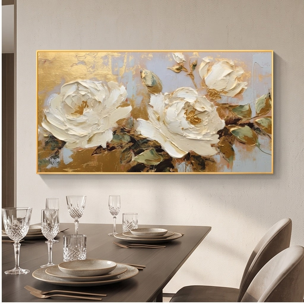 Textured White Rose Floral Wall Art #TO237