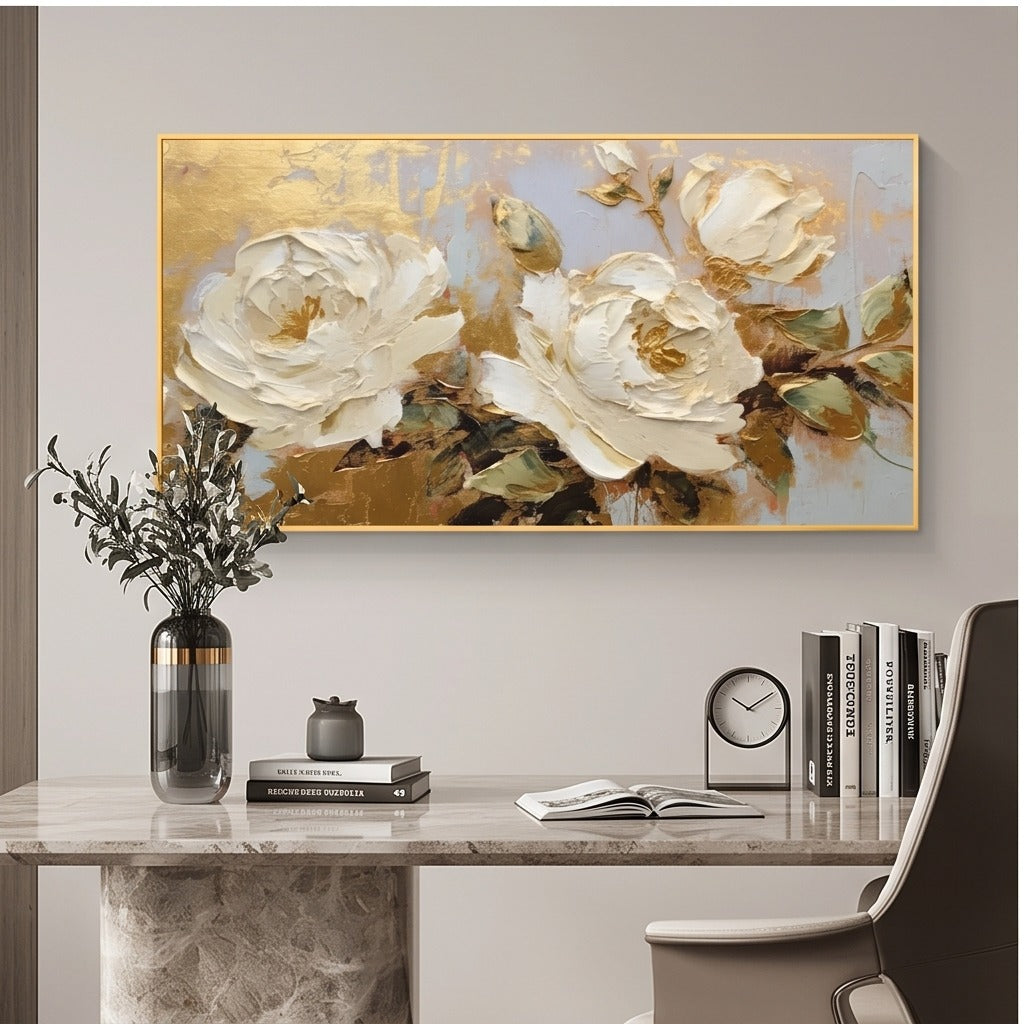 Textured White Rose Floral Wall Art #TO237