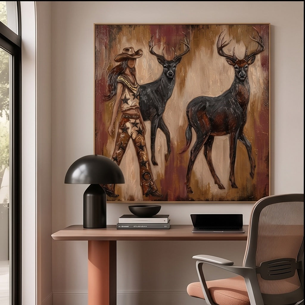 Western Cowgirl and Deer Wall Art #TO039