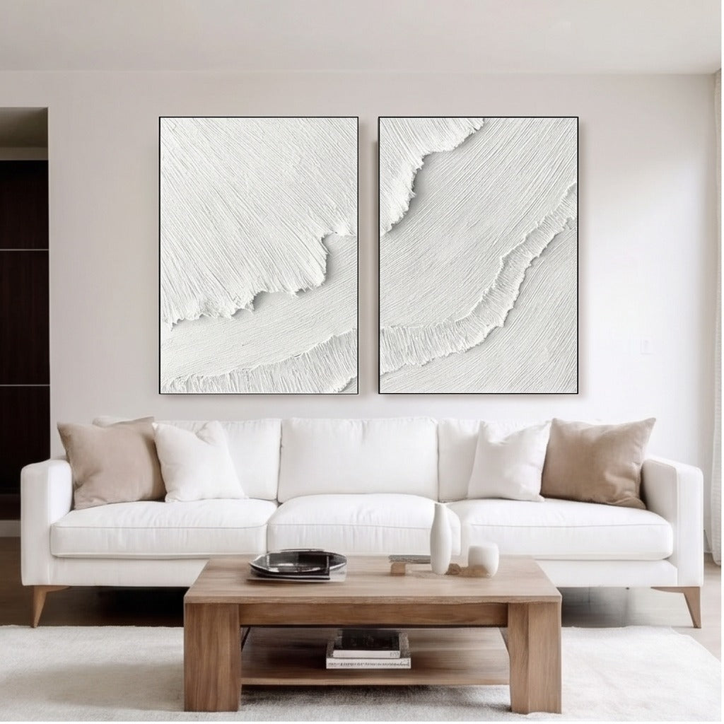 White Sculptural Diptych Wall Art #TO844