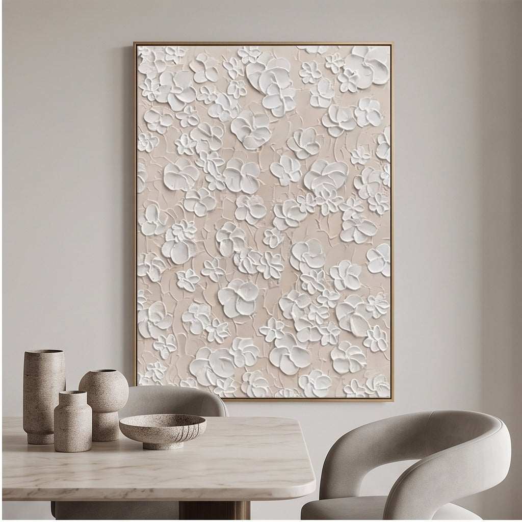 White Textured Floral Wall Art #TO177