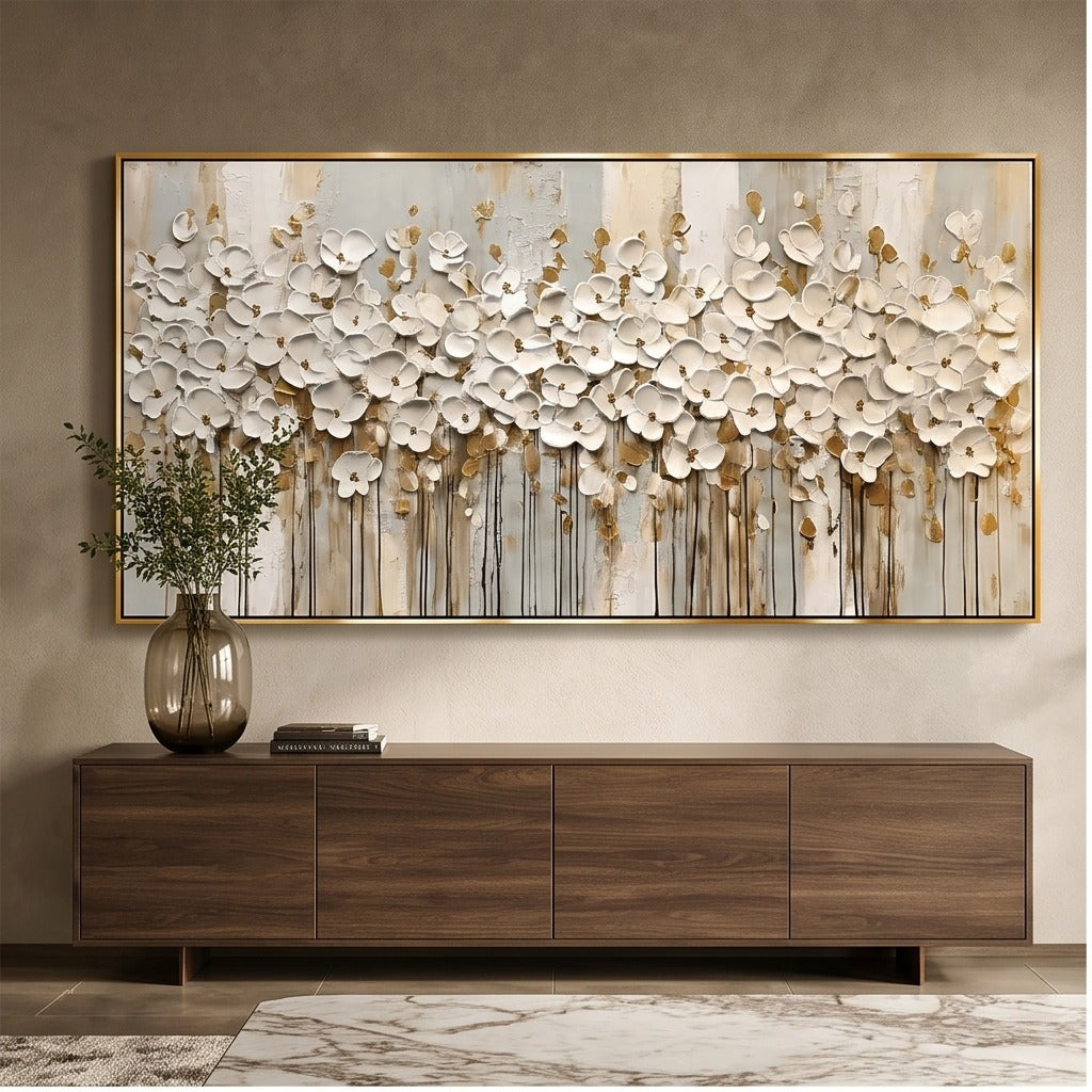 White Floral Textured Wall Art #TO859