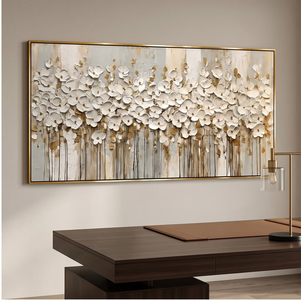 White Floral Textured Wall Art #TO859