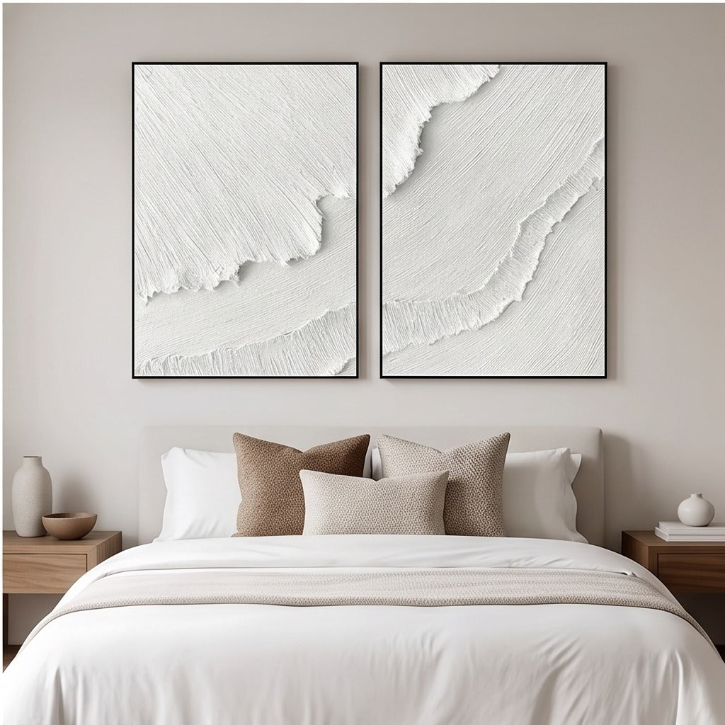 White Sculptural Diptych Wall Art #TO844