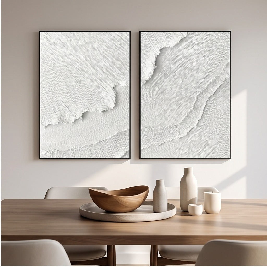 White Sculptural Diptych Wall Art #TO844
