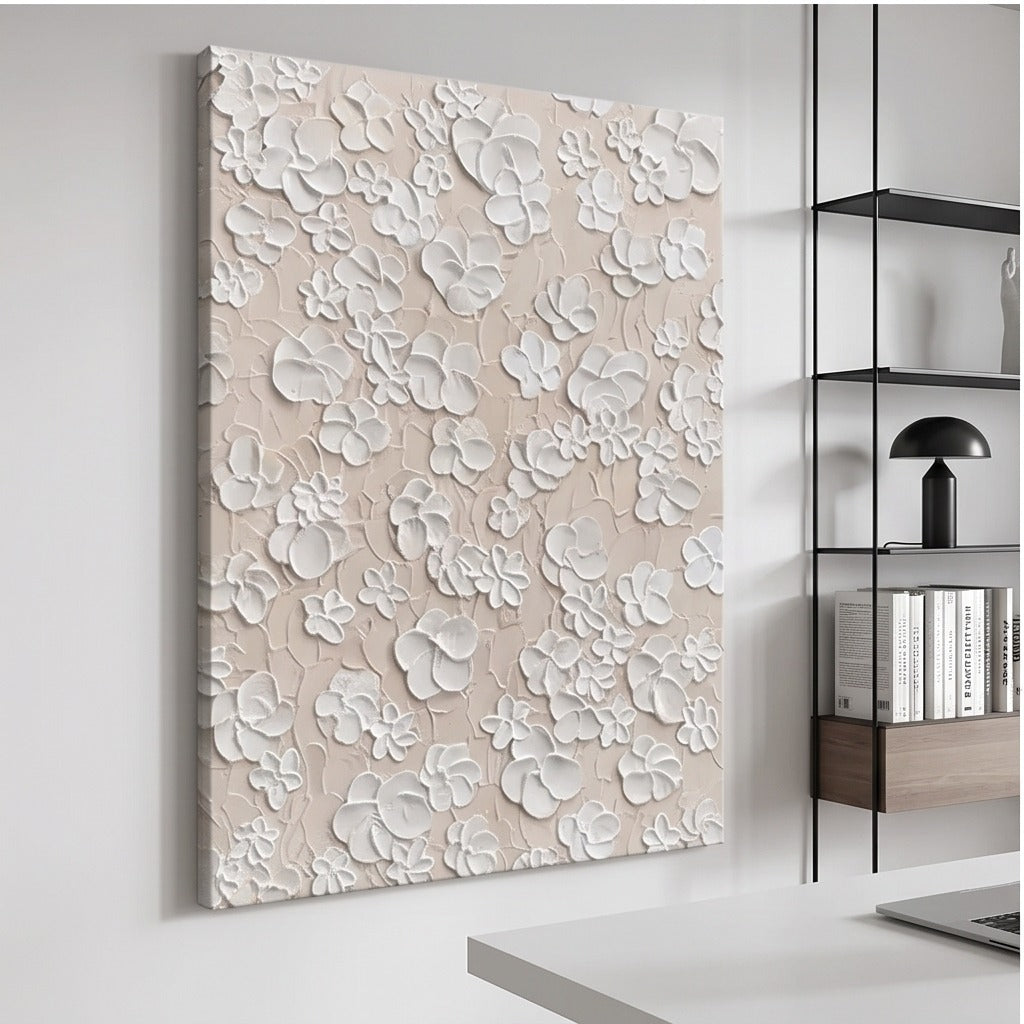 White Textured Floral Wall Art #TO177