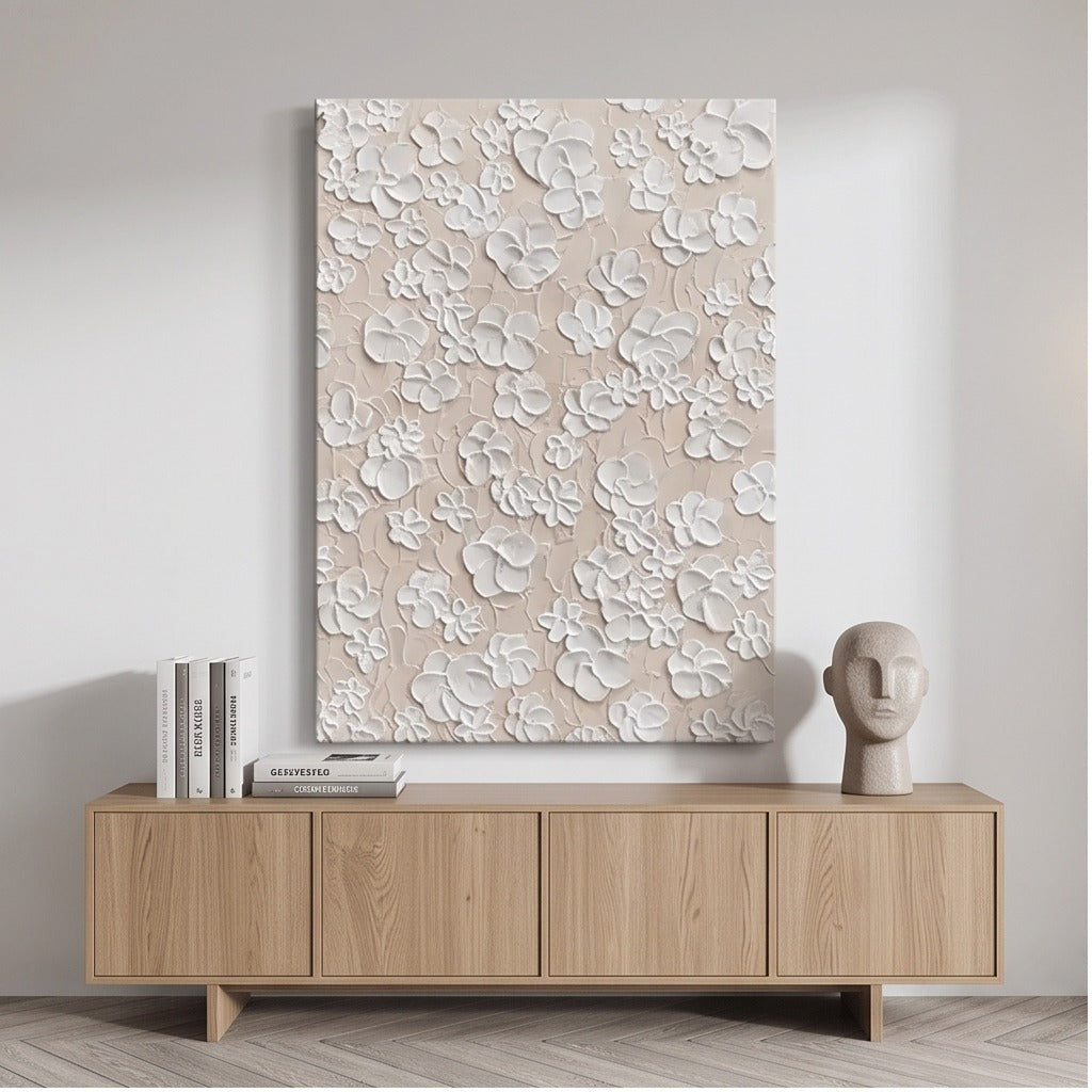 White Textured Floral Wall Art #TO177