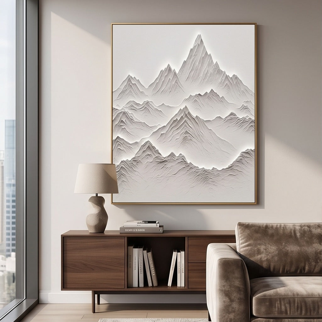 White Textured Mountain Wall Art #TO817