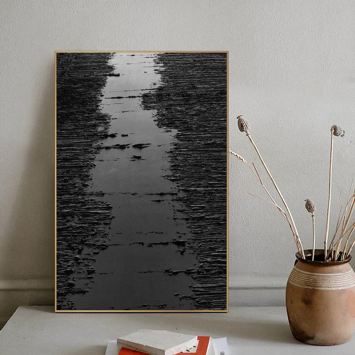 Black Textured Abstract Wall Art MT324 - Tactile Atelier