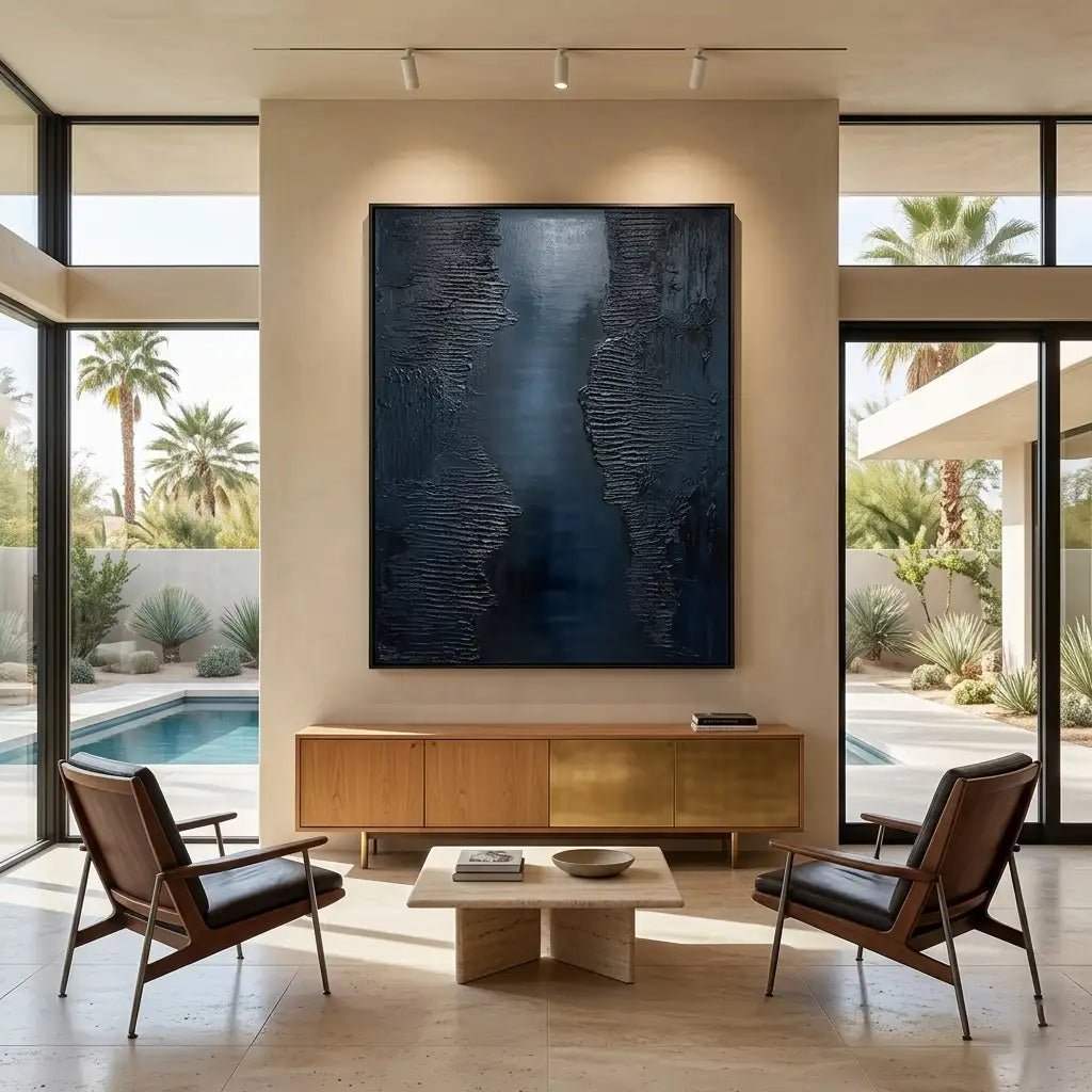 Dark Blue Textured Abstract Wall Art TA042 - Tactile Atelier