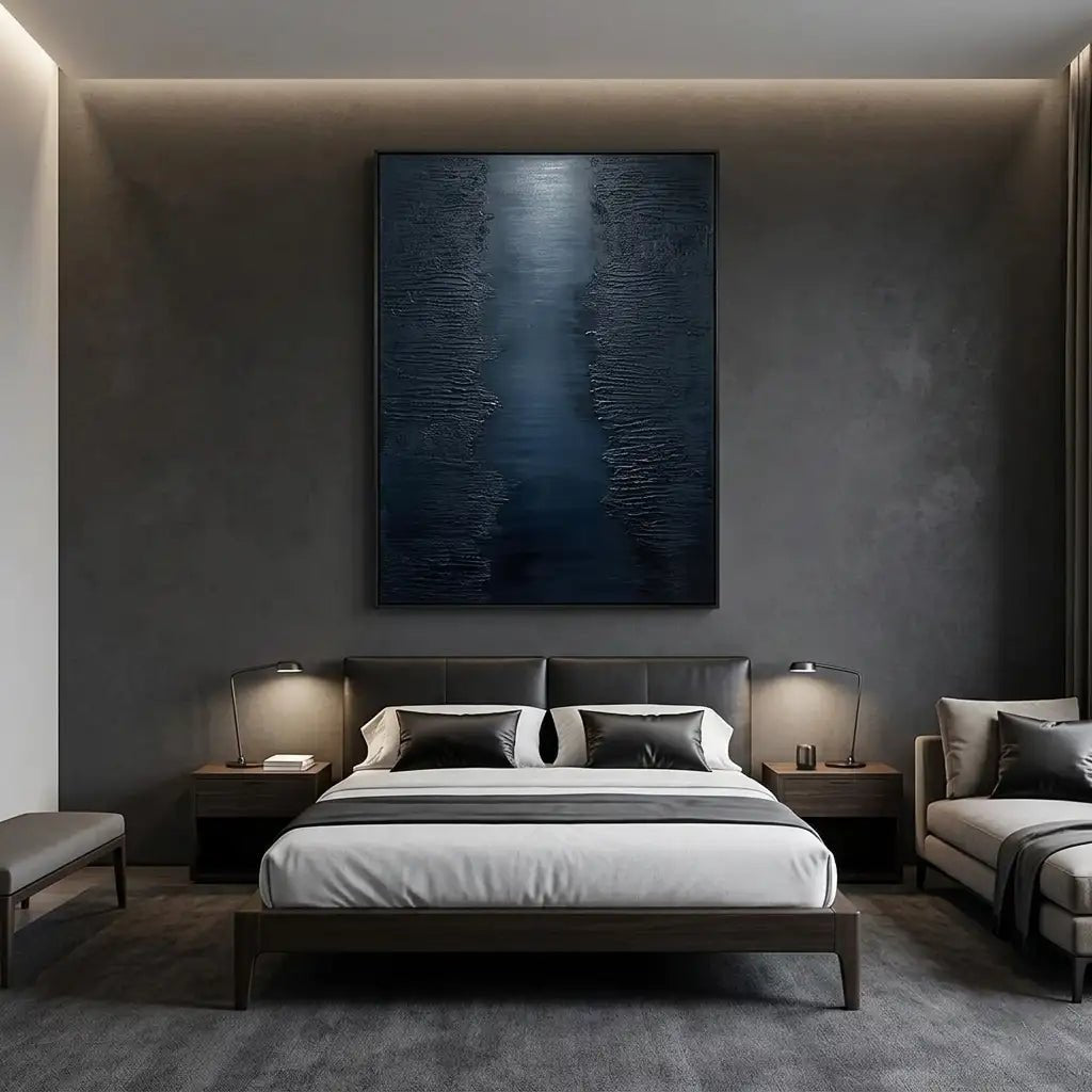 Dark Blue Textured Abstract Wall Art TA042 - Tactile Atelier