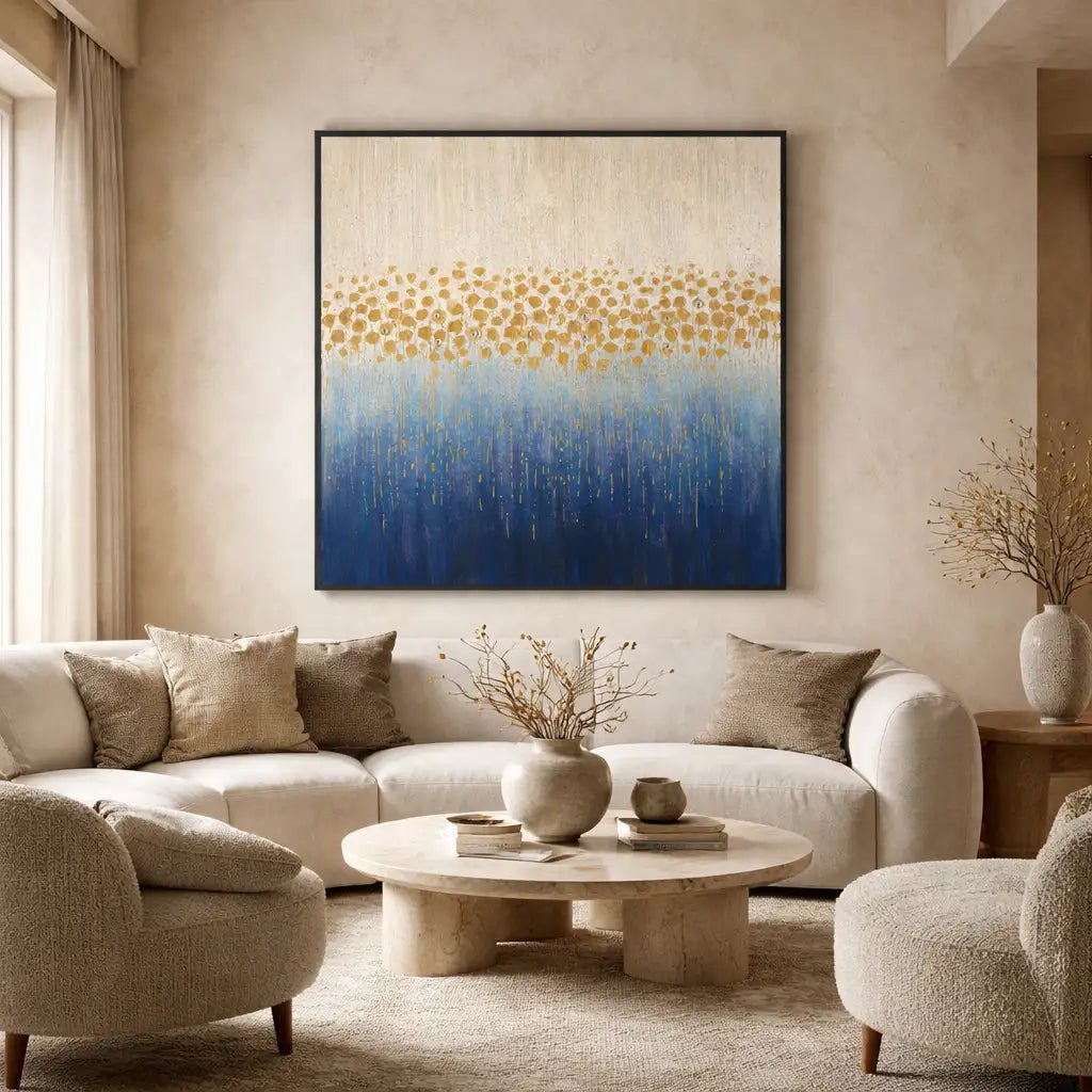 Gold & Blue Abstract Floral Wall Art TA143 - Tactile Atelier