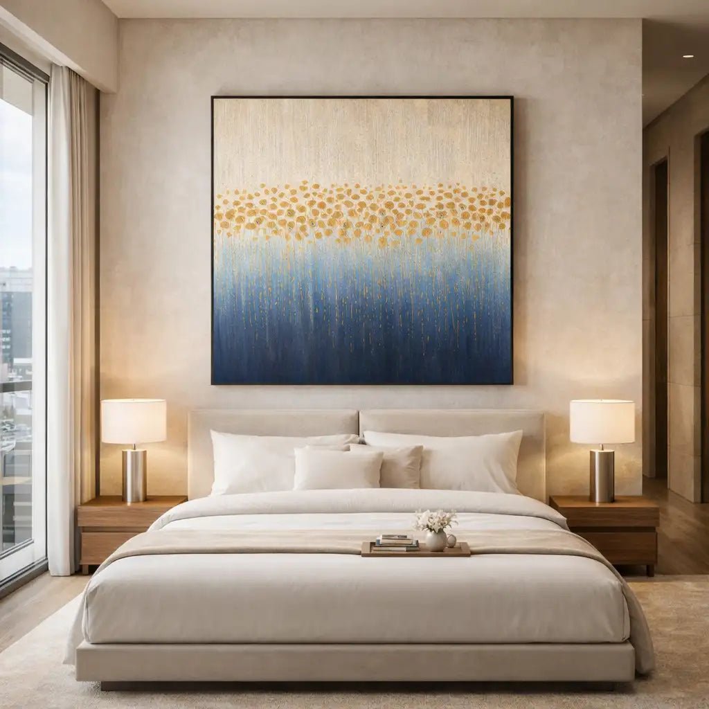 Gold & Blue Abstract Floral Wall Art TA143 - Tactile Atelier