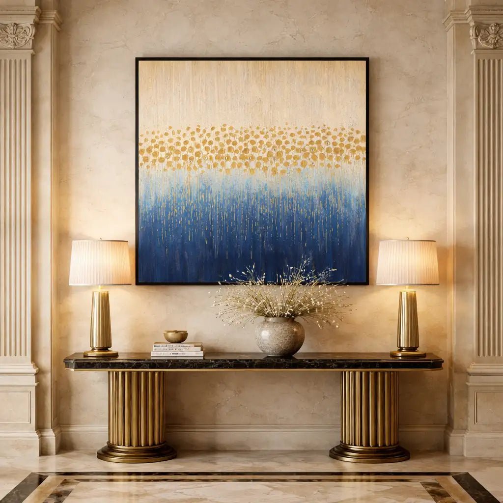 Gold & Blue Abstract Floral Wall Art TA143 - Tactile Atelier