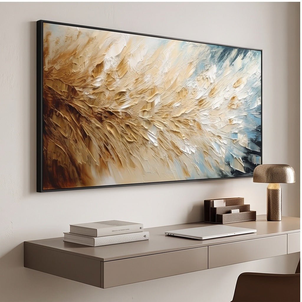 Textured Beige & Blue Abstract Wall Art #TO264 - Tactile Atelier