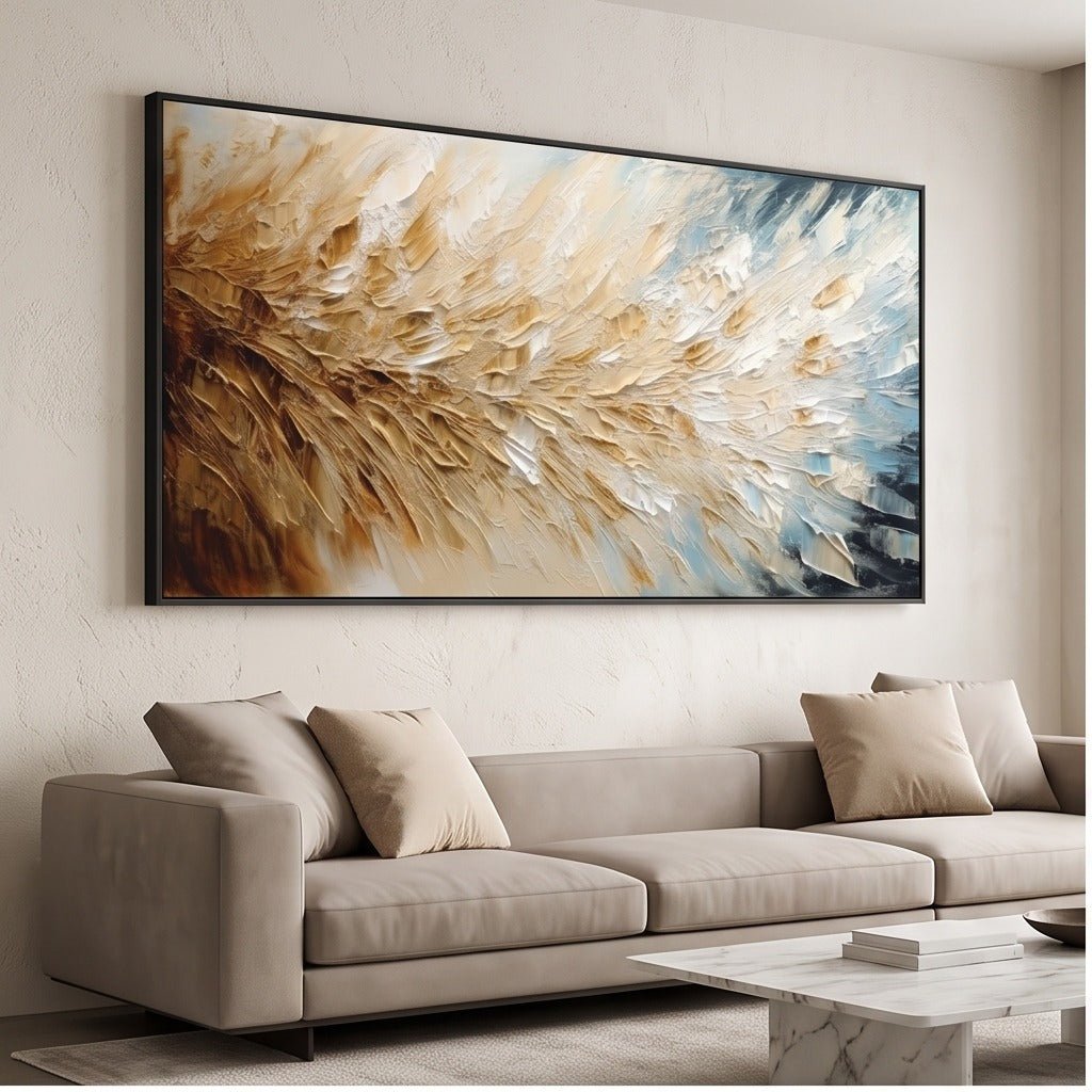 Textured Beige & Blue Abstract Wall Art #TO264 - Tactile Atelier