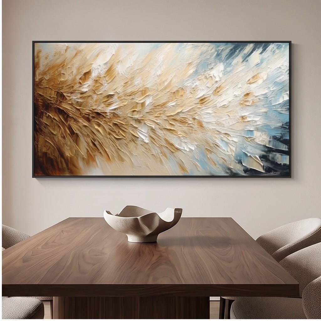 Textured Beige & Blue Abstract Wall Art #TO264 - Tactile Atelier