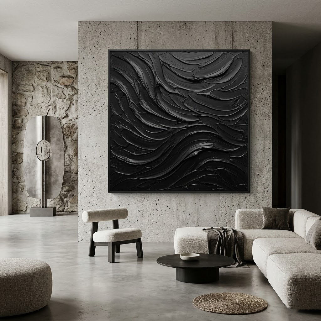 Textured Black Abstract Wall Art TA218 - Tactile Atelier