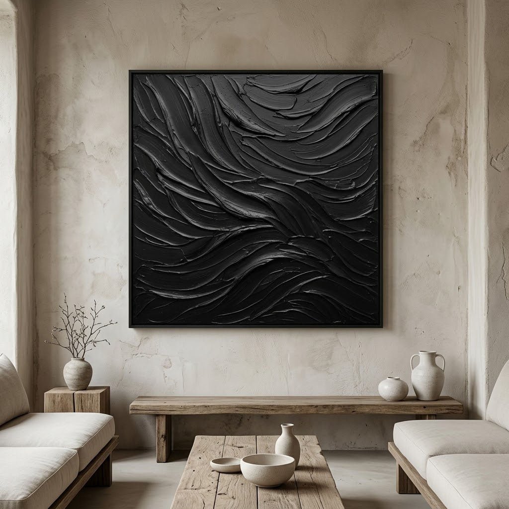 Textured Black Abstract Wall Art TA218 - Tactile Atelier