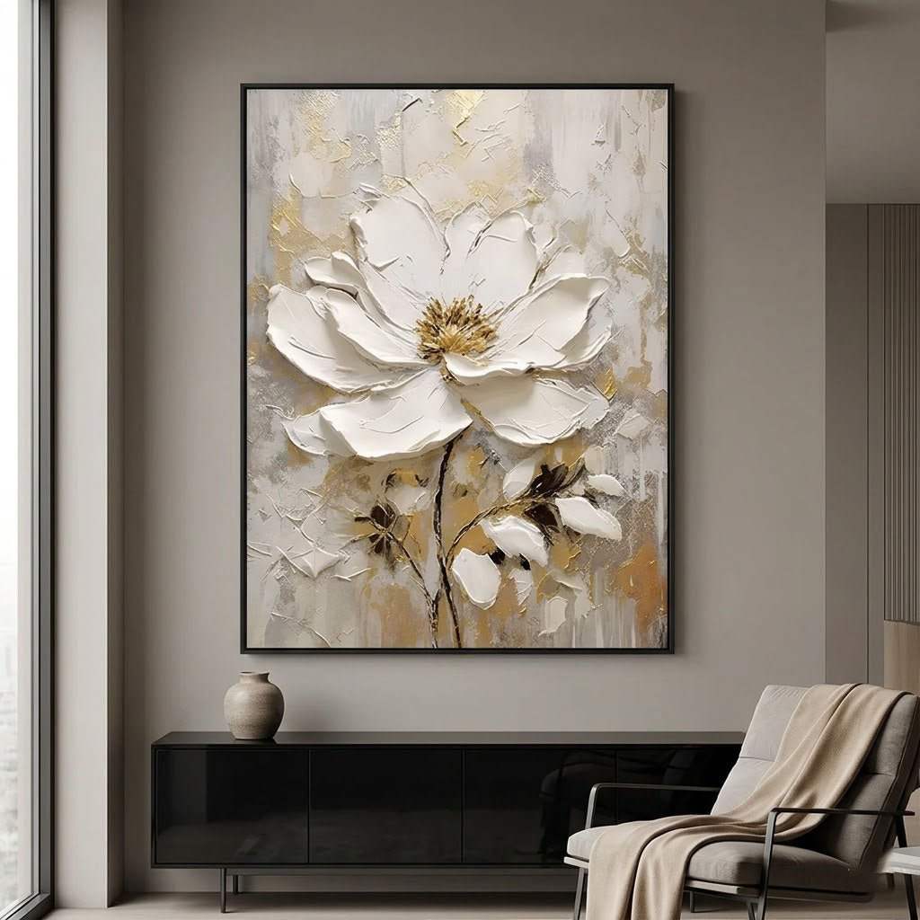 Textured White Floral Wall Art TA123 - Tactile Atelier