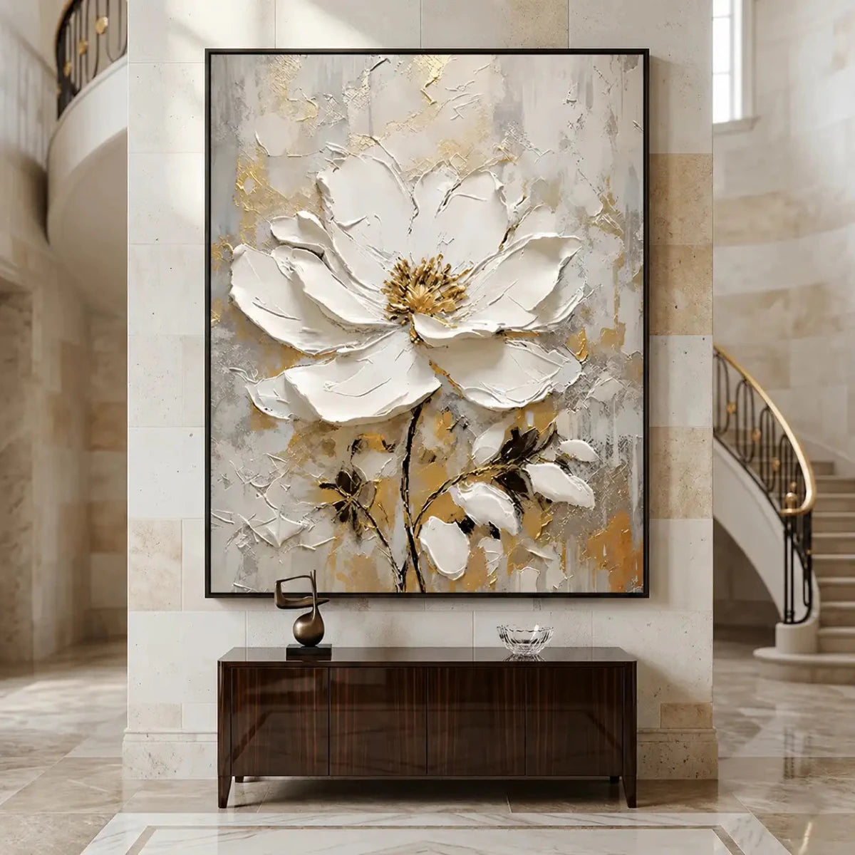 Textured White Floral Wall Art TA123 - Tactile Atelier