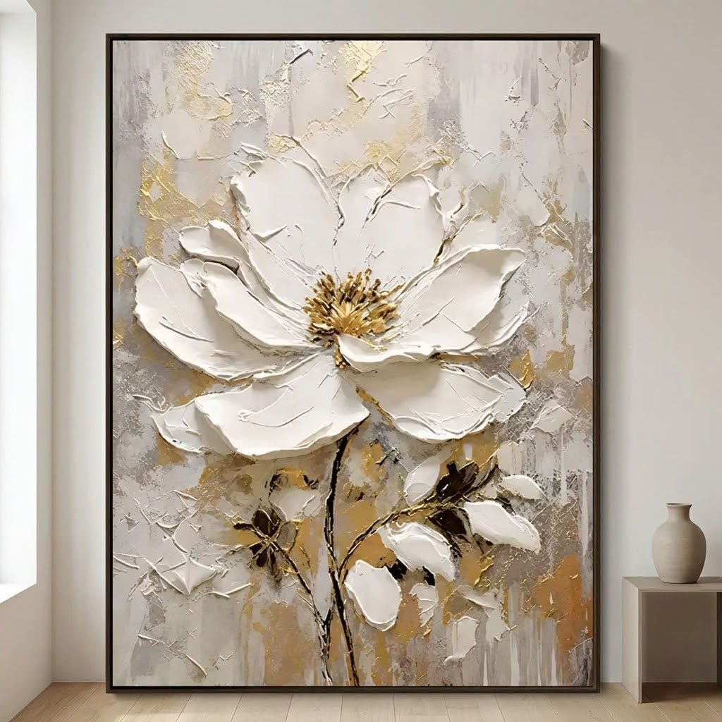 Textured White Floral Wall Art TA123 - Tactile Atelier