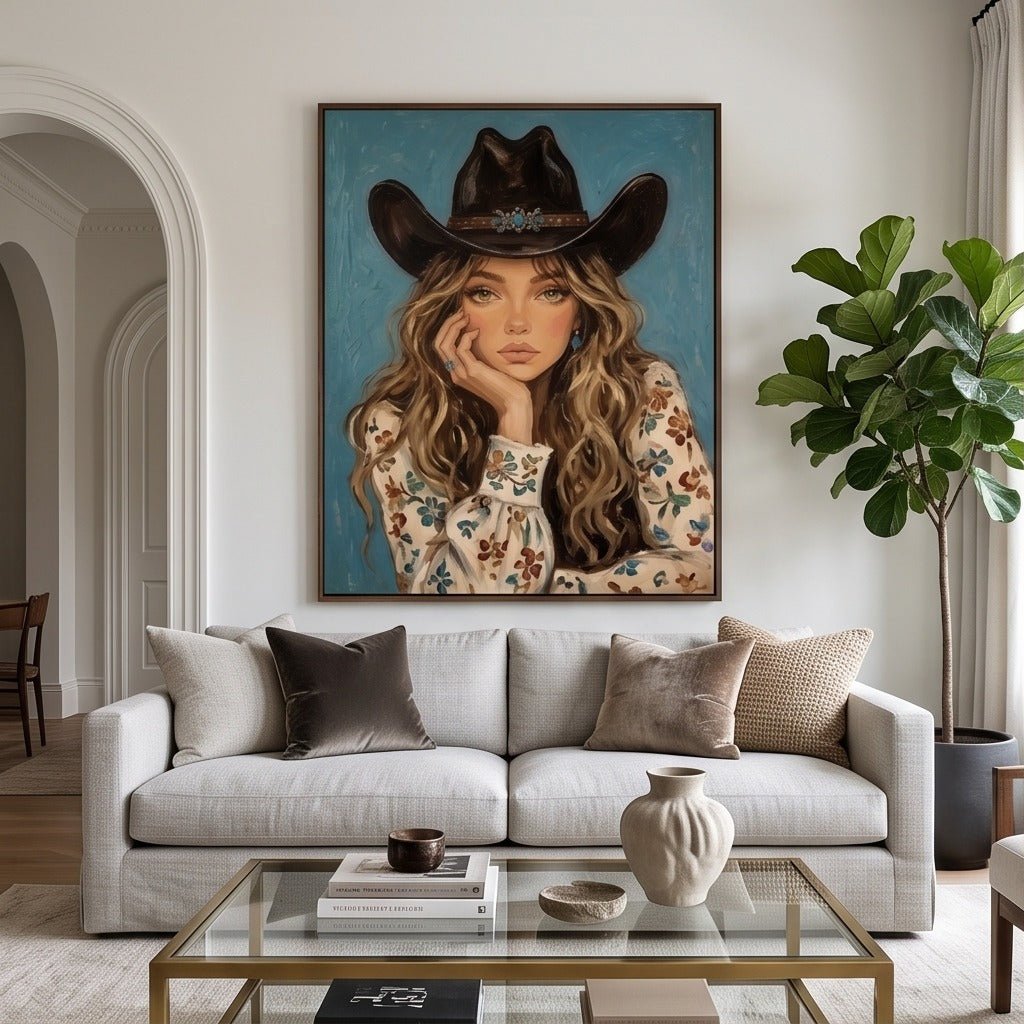 Western Cowgirl Portrait Wall Art #TO088 - Tactile Atelier