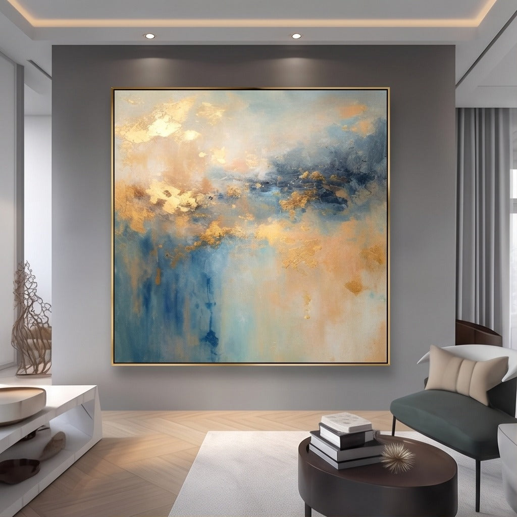 Blue & Gold Abstract Landscape Wall Art #TO140