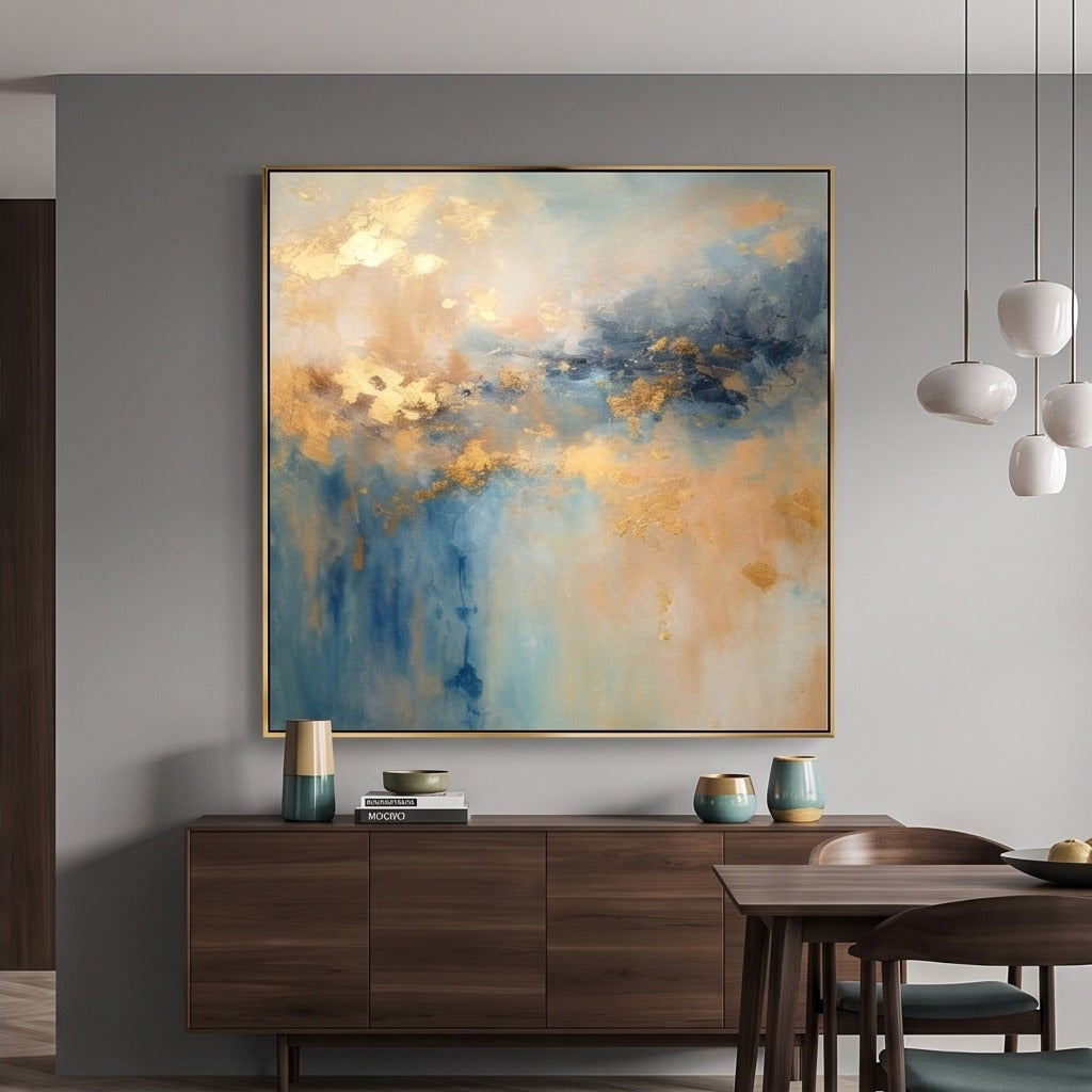 Blue & Gold Abstract Landscape Wall Art #TO140