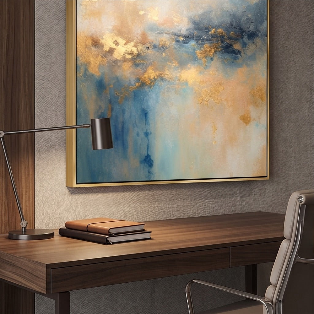Blue & Gold Abstract Landscape Wall Art #TO140