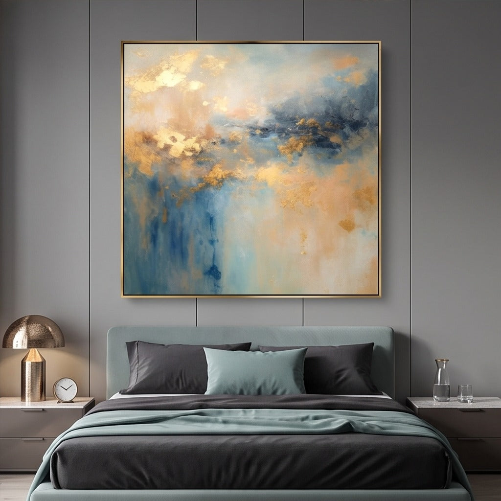 Blue & Gold Abstract Landscape Wall Art #TO140