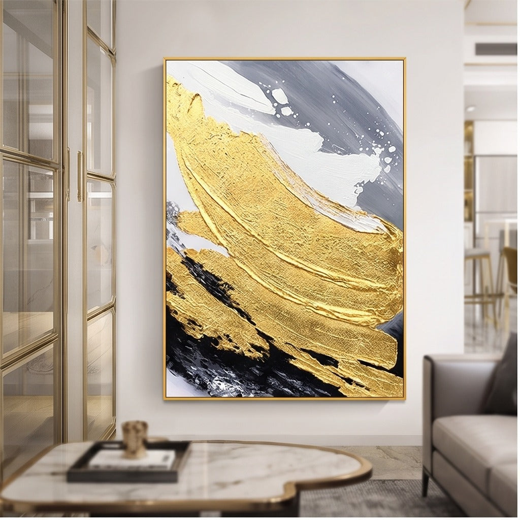 Black White & Gold Abstract Wall Art#TO028