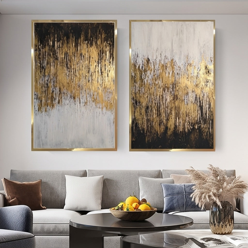 Black White and Gold Abstract Wall Art Set #TO210