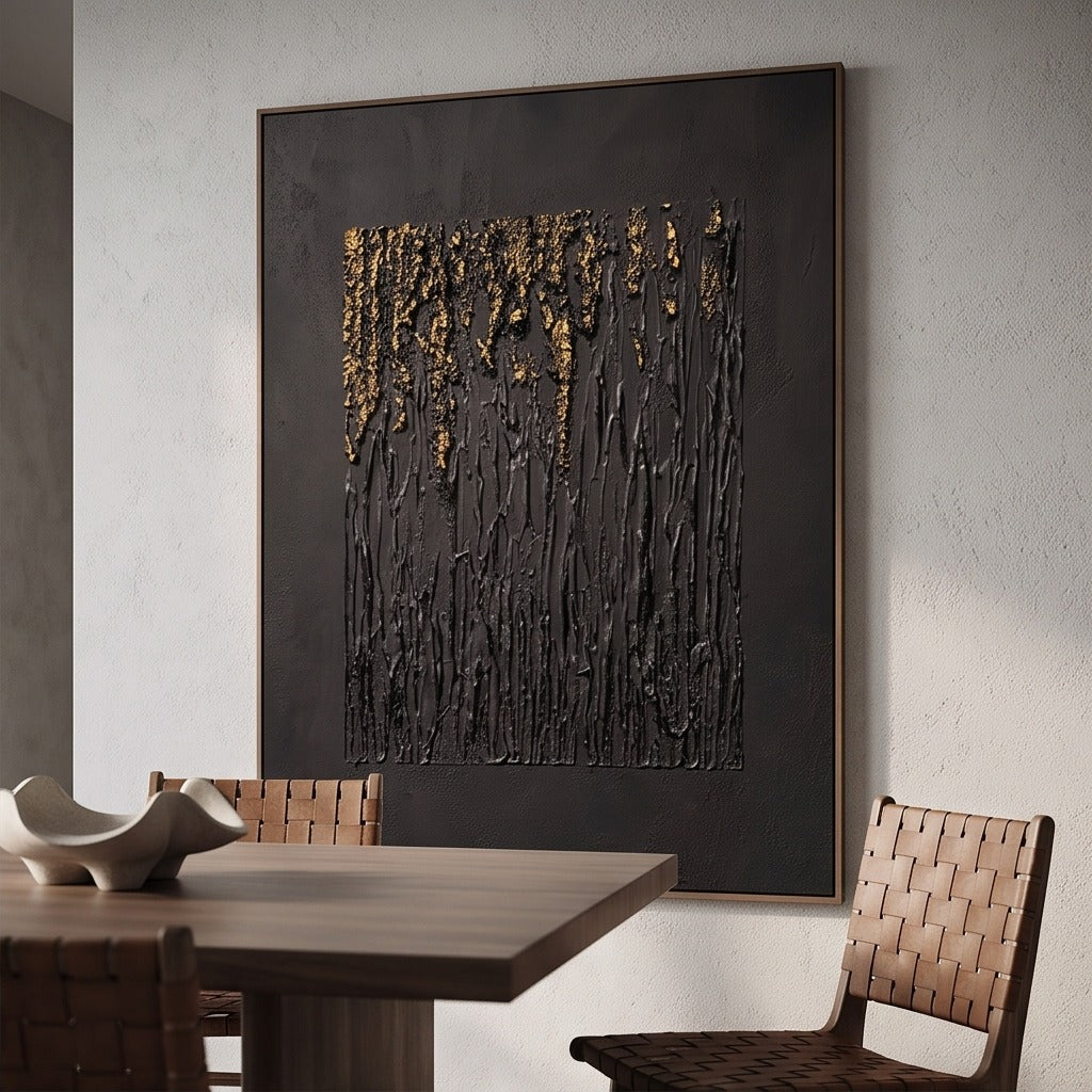 Black Gold Textured Abstract Wall Art #TO134