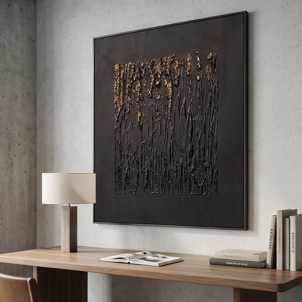 Black Gold Textured Abstract Wall Art #TO134