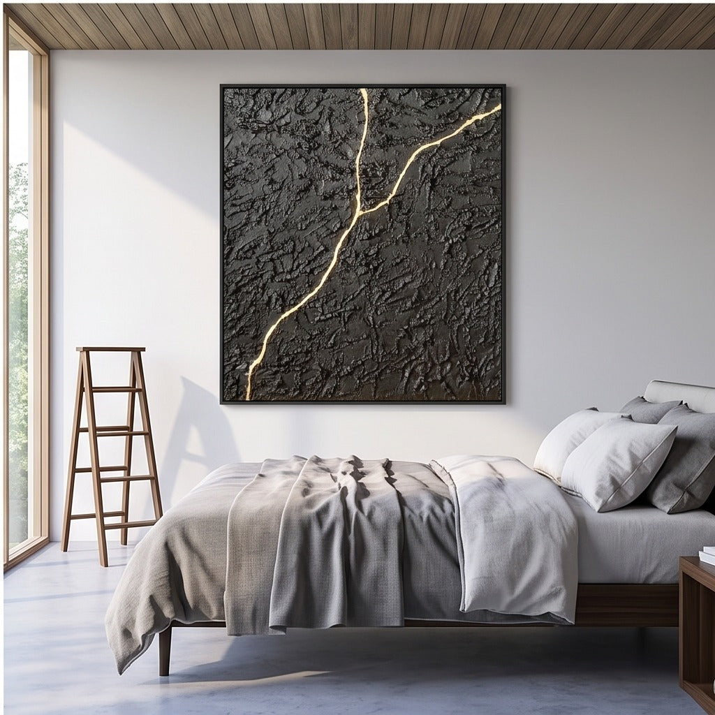 Black Textured Abstract Wall Art #TO560