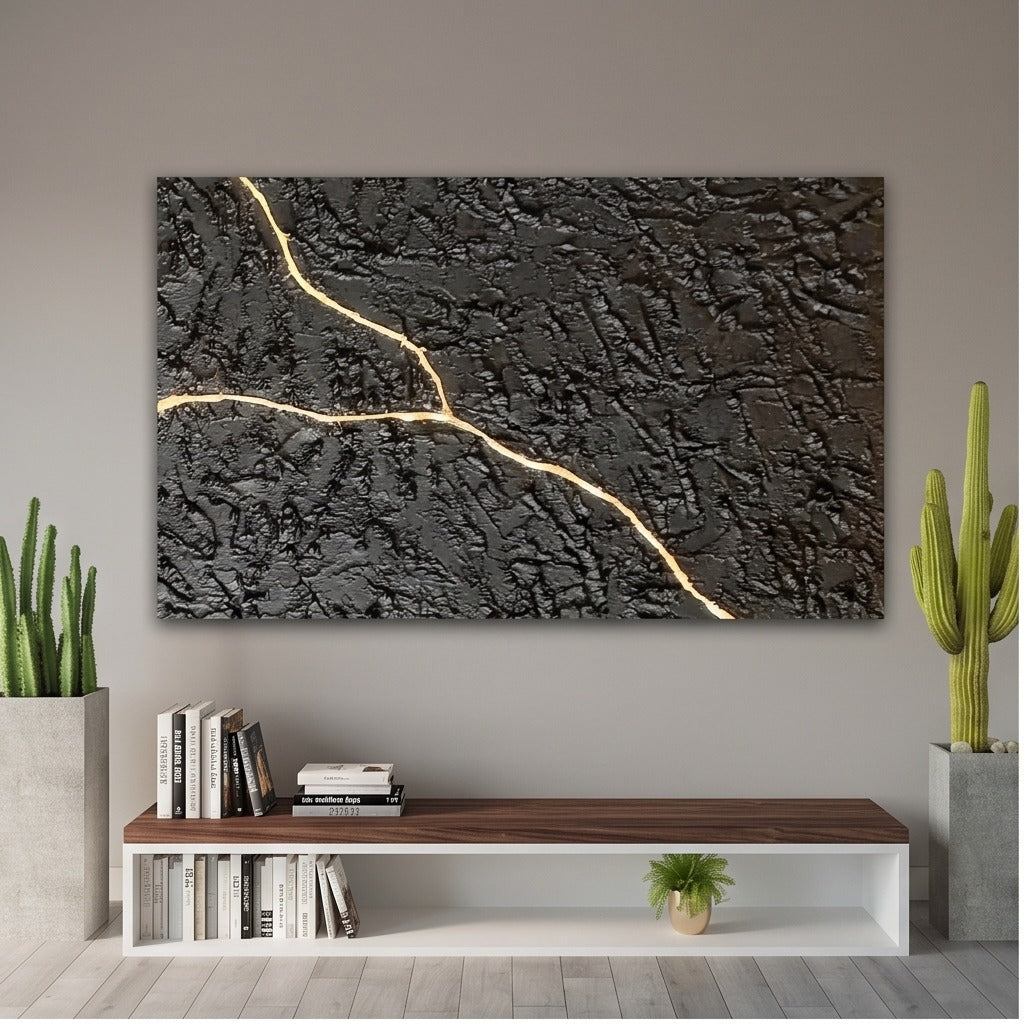 Black Textured Abstract Wall Art #TO384