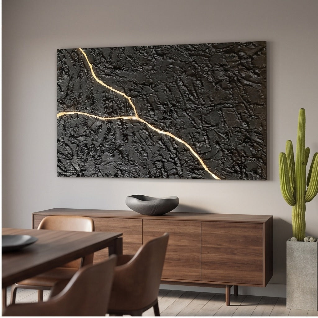 Black Textured Abstract Wall Art #TO384