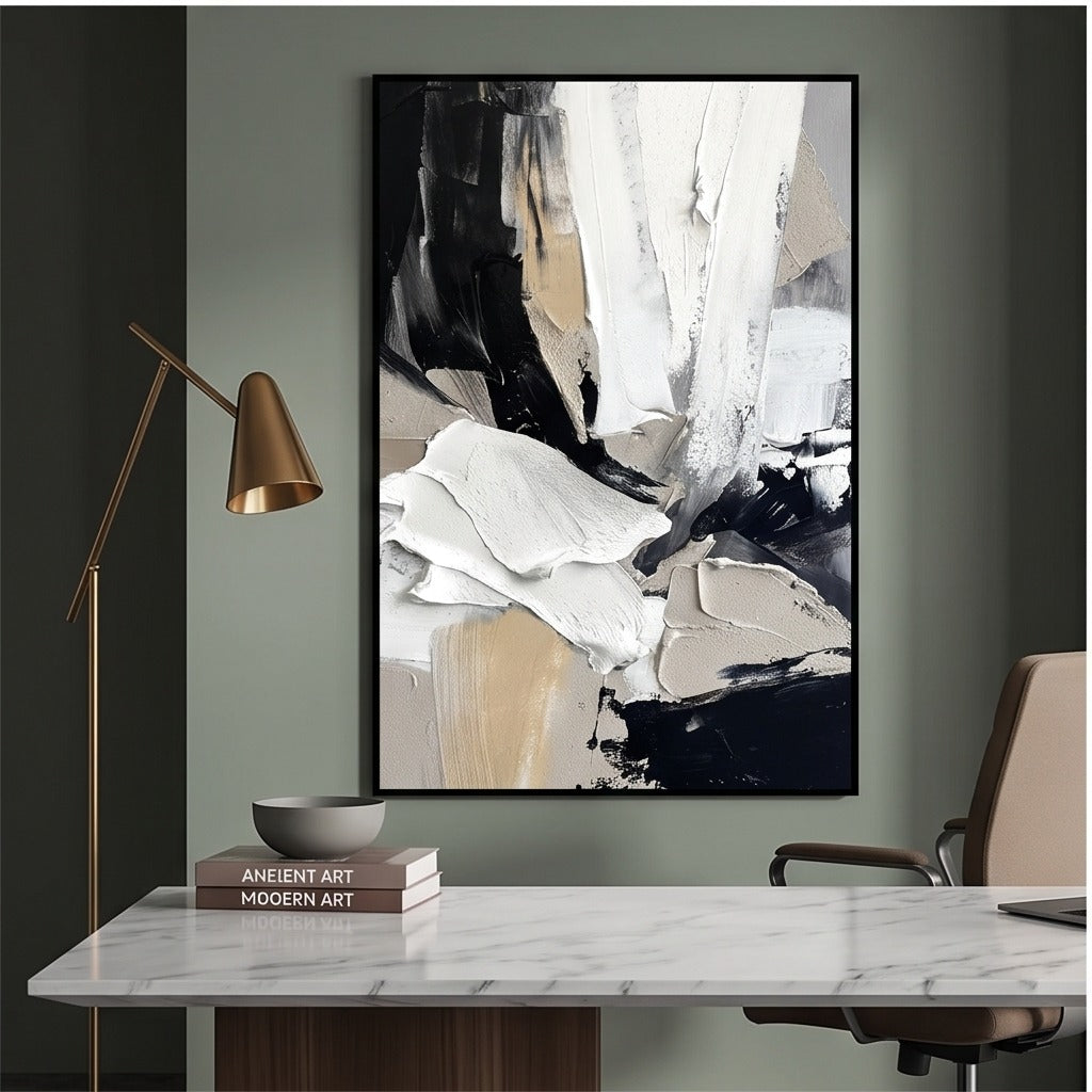 Black White & Beige Abstract Wall Art #TO596