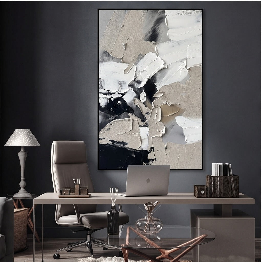 Black White & Beige Abstract Wall Art #TO484
