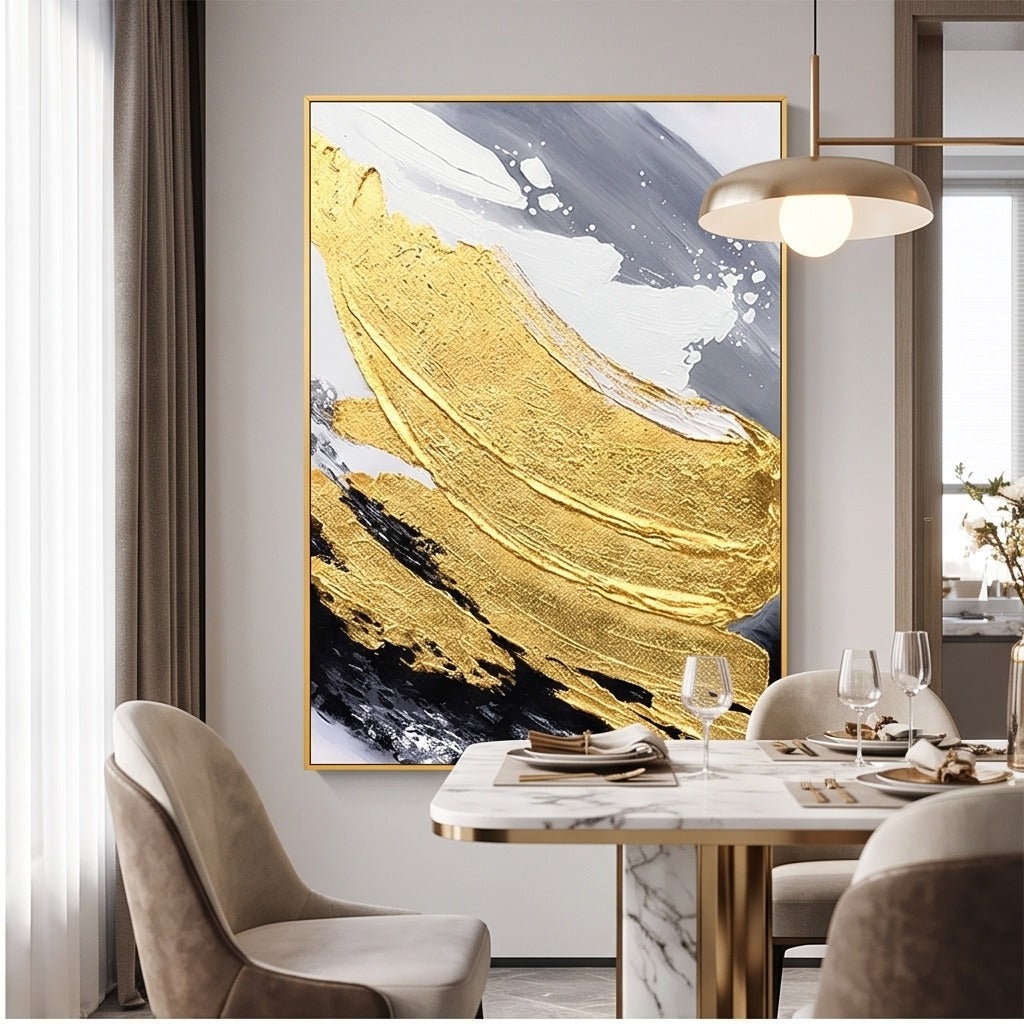 Black White & Gold Abstract Wall Art#TO028