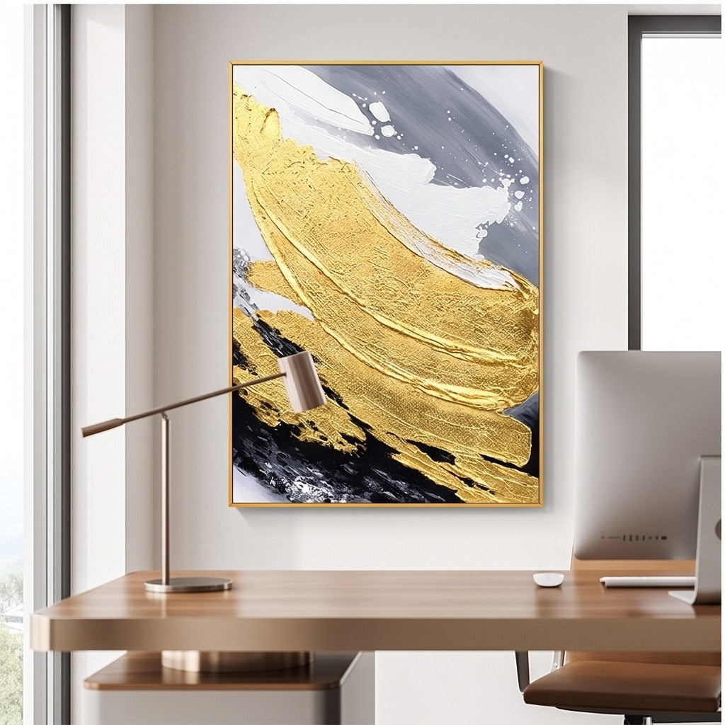 Black White & Gold Abstract Wall Art#TO028