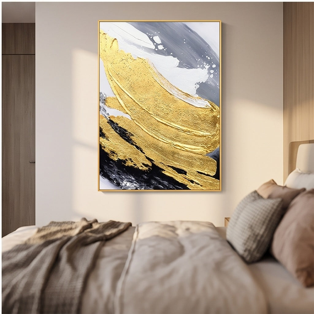 Black White & Gold Abstract Wall Art#TO028