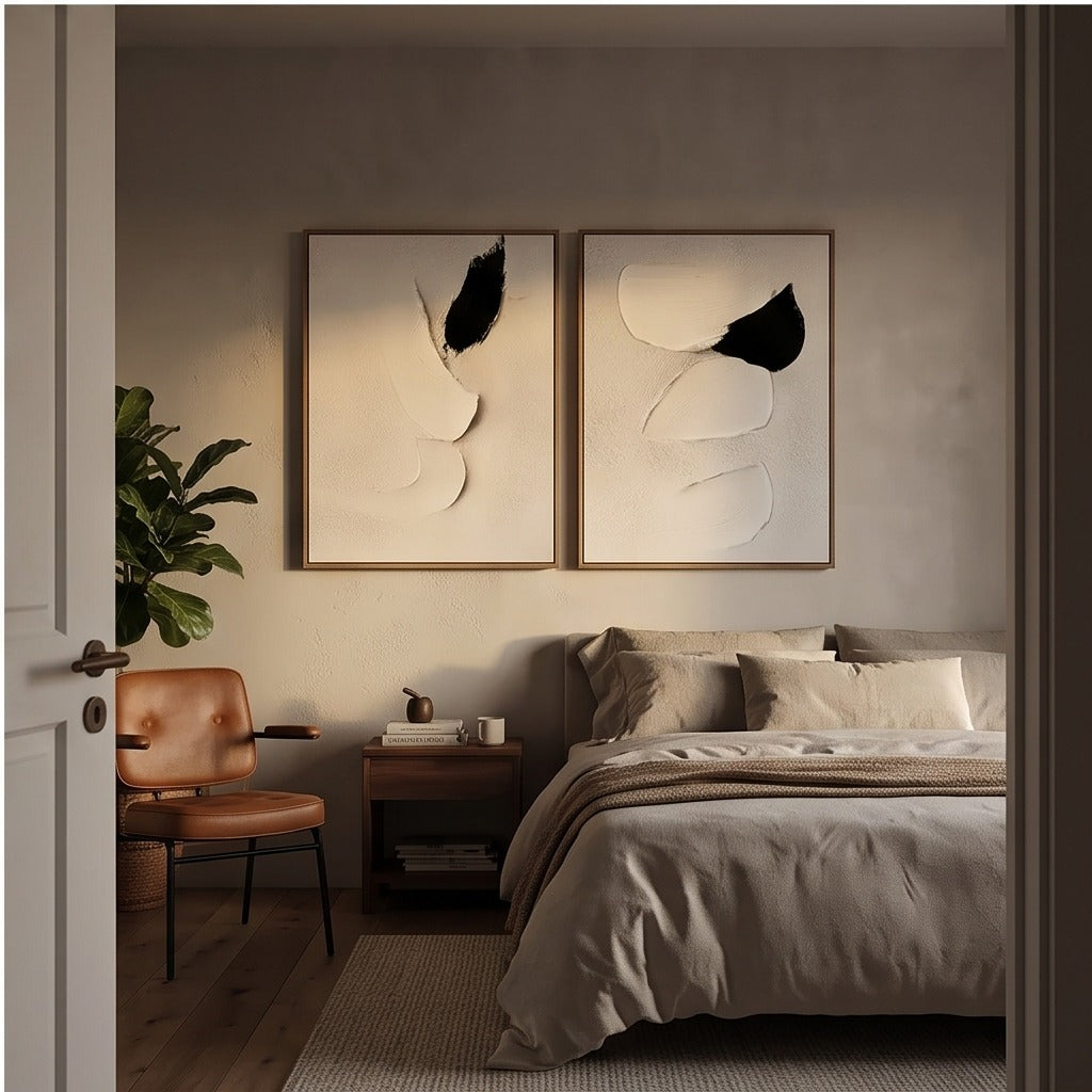 Black & White Sculptural Diptych Wall Art #TO840