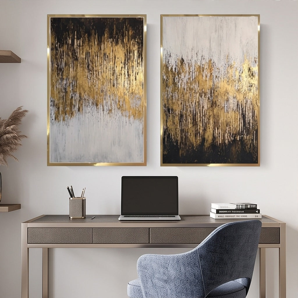 Black White and Gold Abstract Wall Art Set #TO210