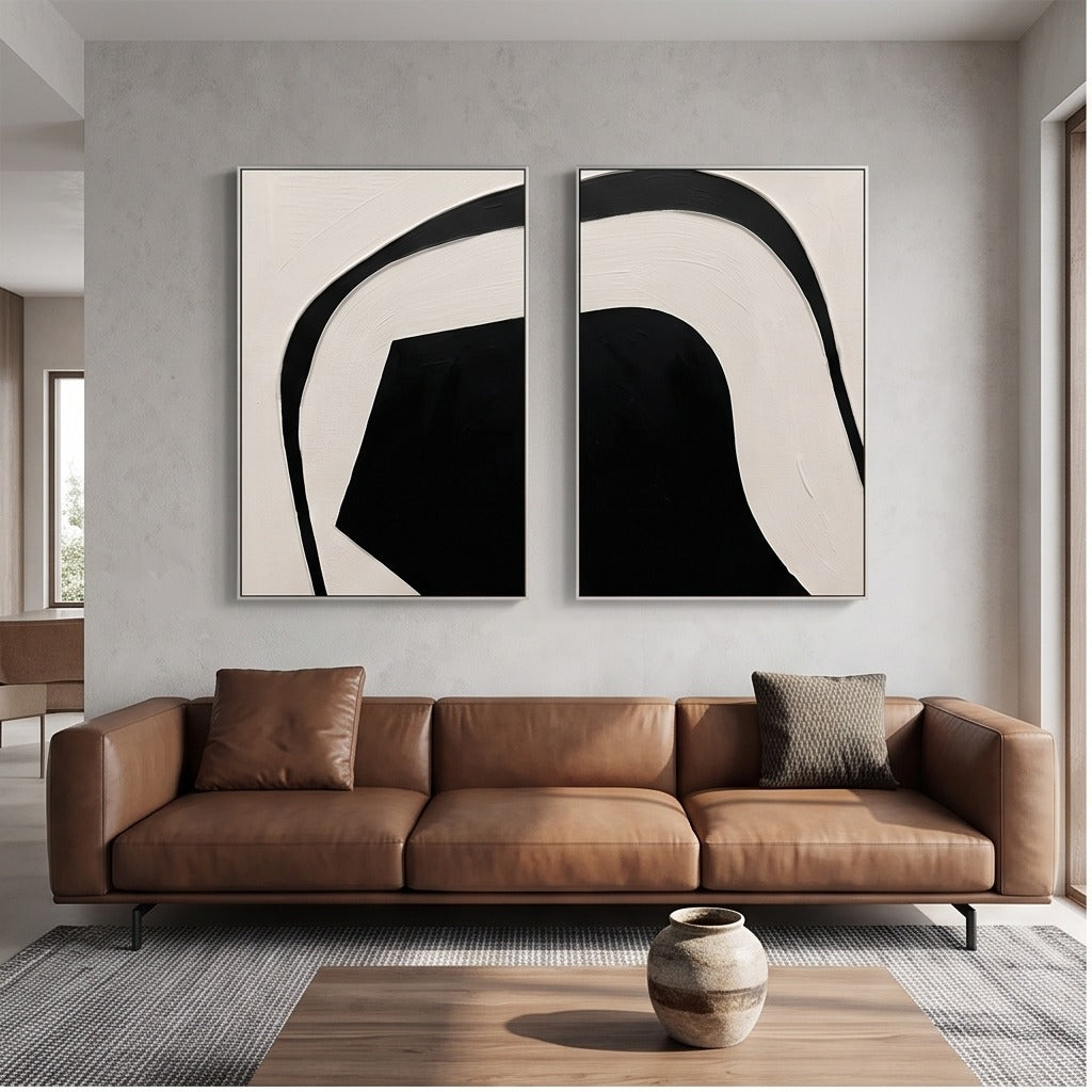 Black and White Abstract Diptych Wall Art #TO898